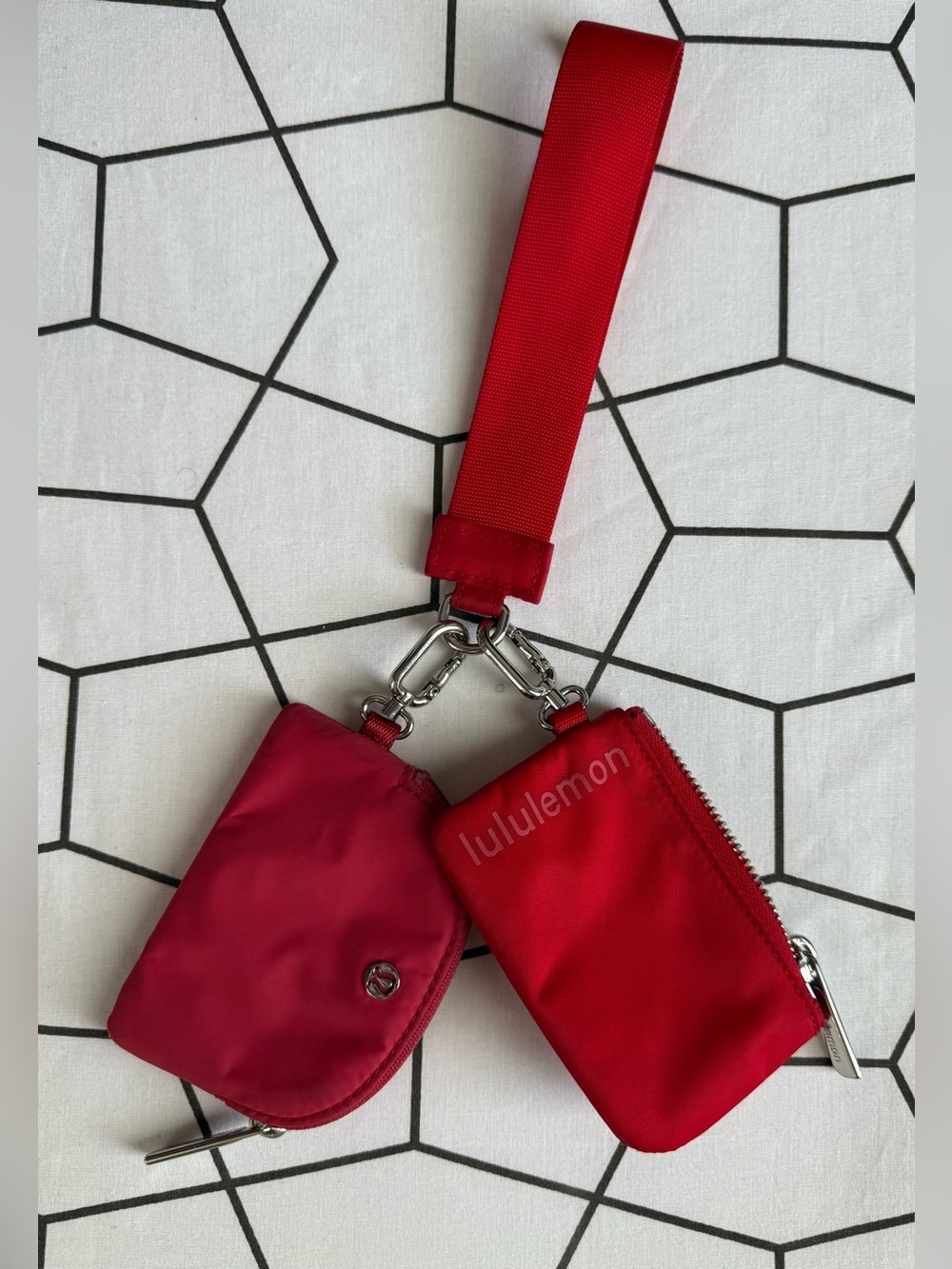 Lululemon Dual Pouch Wristlet Wallet in Red and Pink with red strap